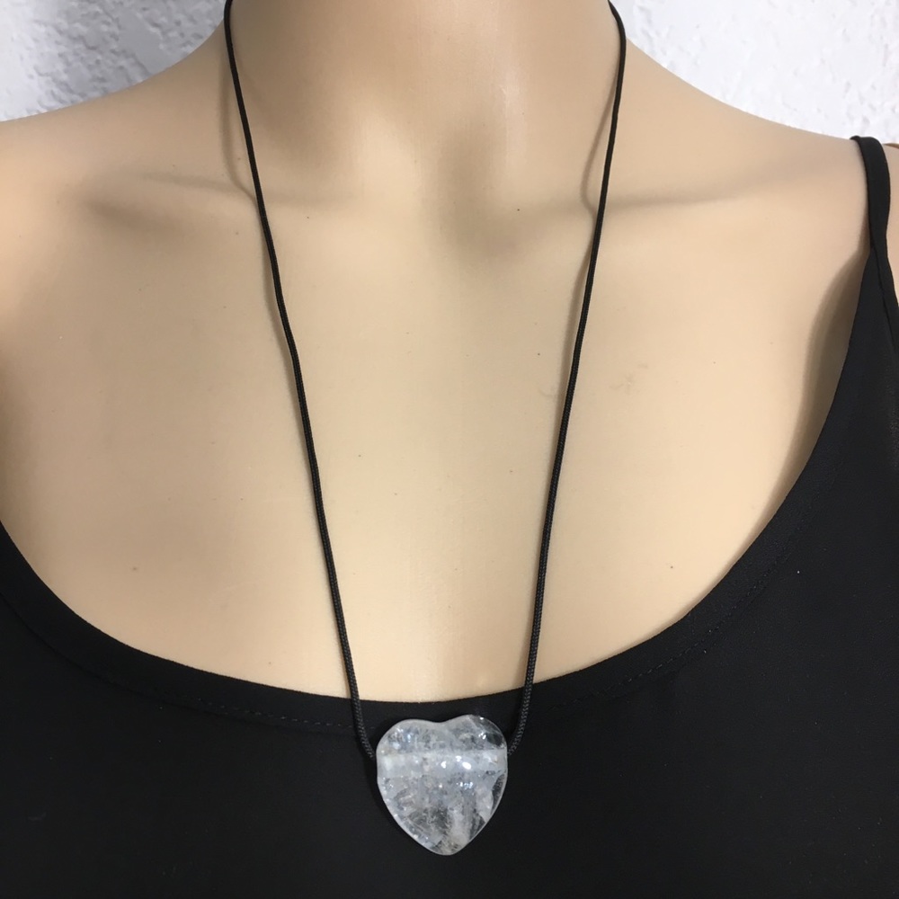 Clear Quartz 3 D Heart Necklace